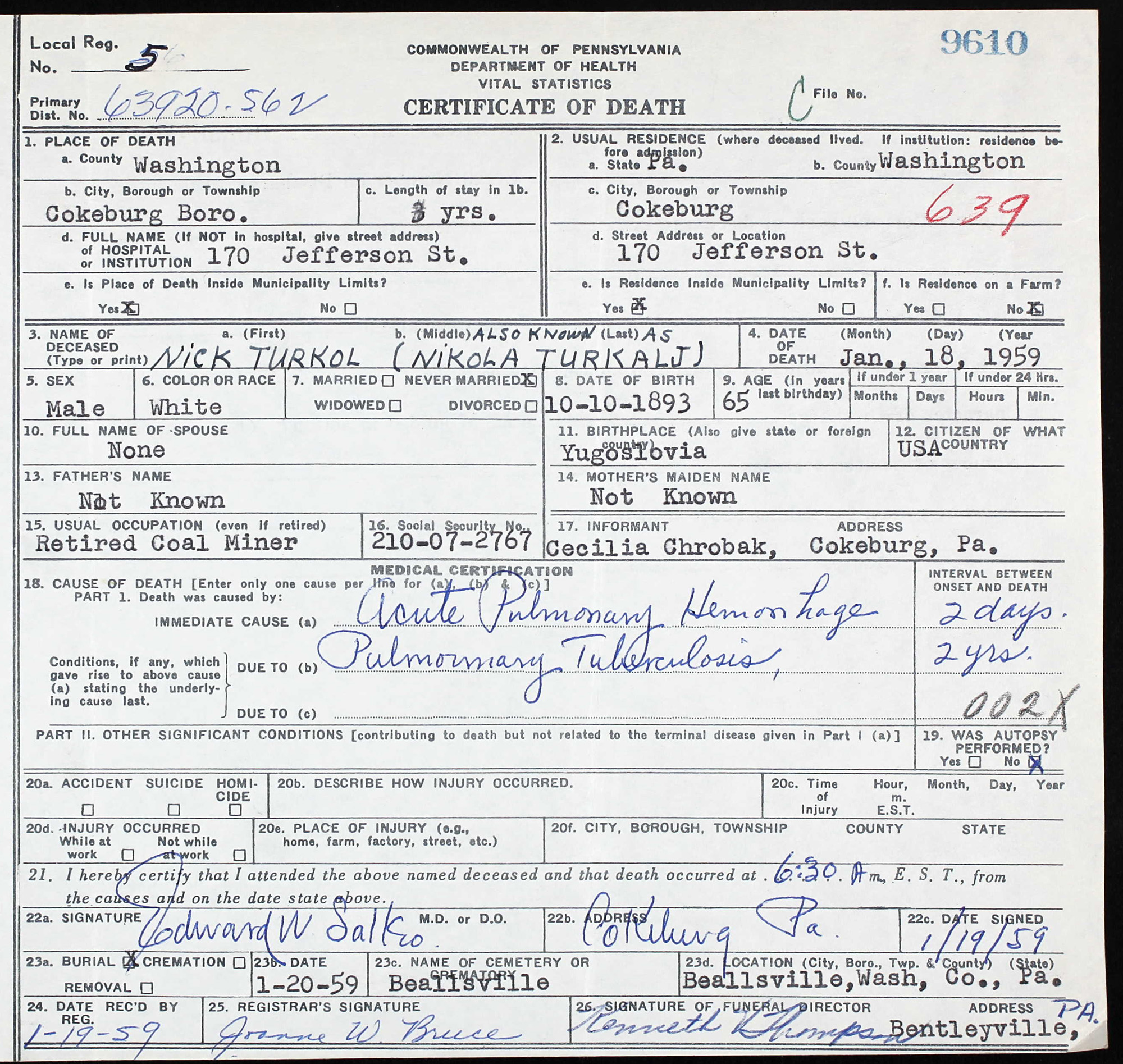 death certificate